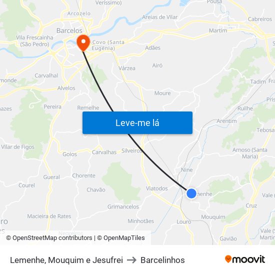 Lemenhe, Mouquim e Jesufrei to Barcelinhos map