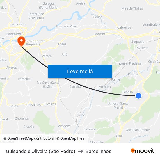 Guisande e Oliveira (São Pedro) to Barcelinhos map