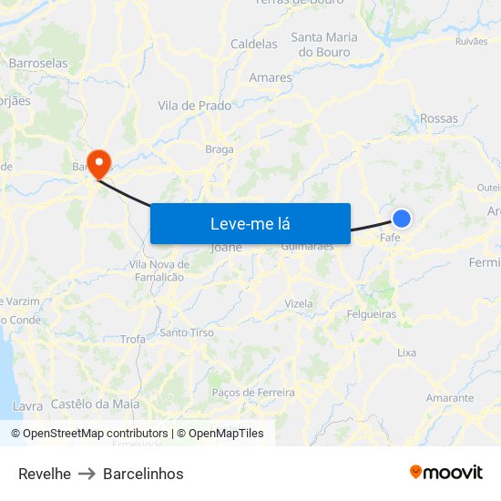 Revelhe to Barcelinhos map