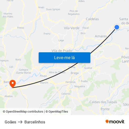 Goães to Barcelinhos map