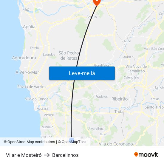 Vilar e Mosteiró to Barcelinhos map