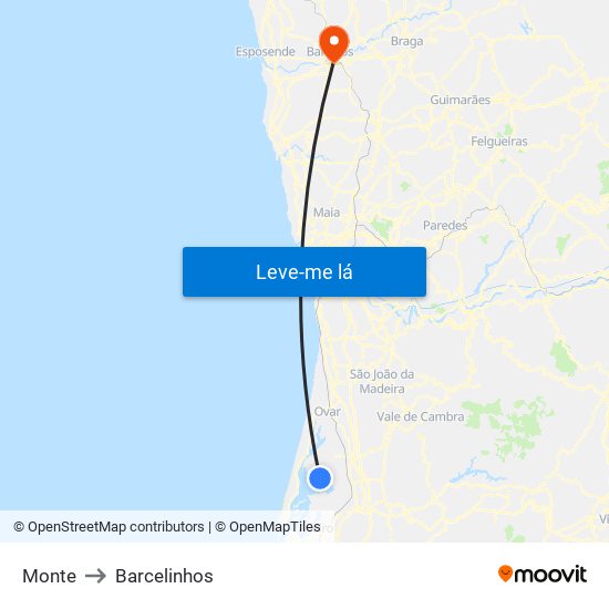 Monte to Barcelinhos map