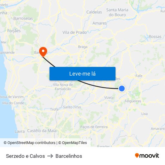 Serzedo e Calvos to Barcelinhos map