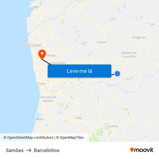 Samões to Barcelinhos map