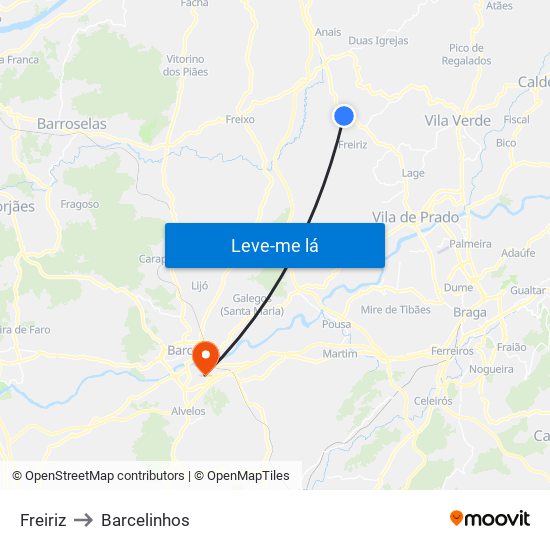 Freiriz to Barcelinhos map