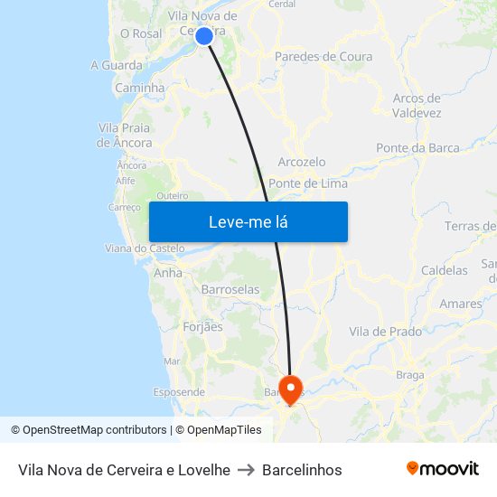 Vila Nova de Cerveira e Lovelhe to Barcelinhos map