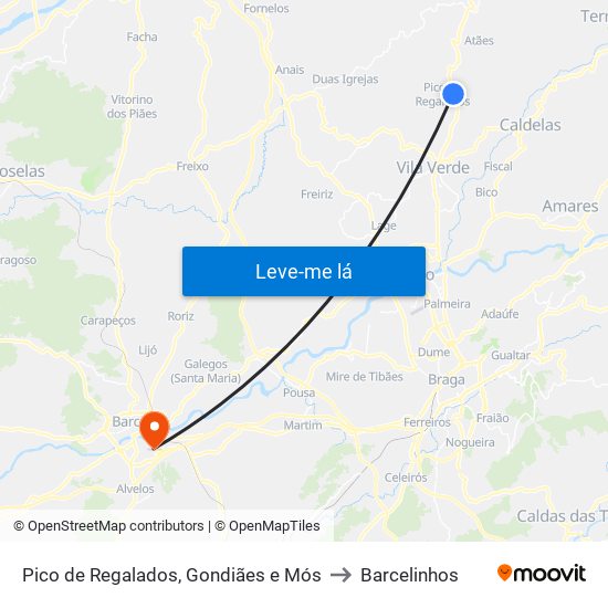 Pico de Regalados, Gondiães e Mós to Barcelinhos map