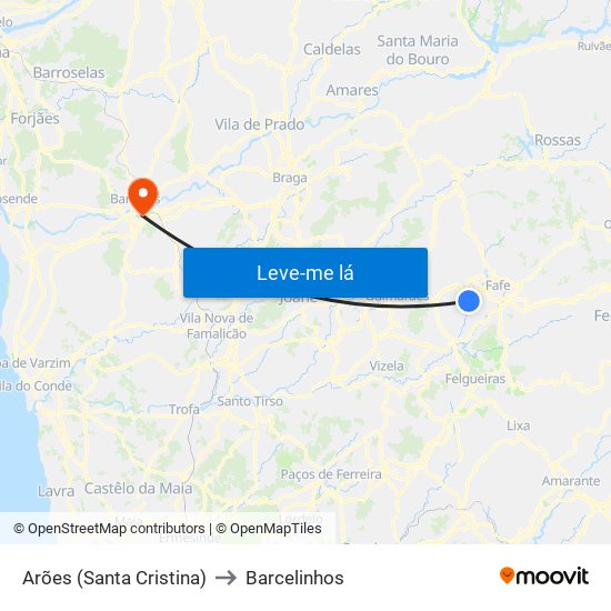 Arões (Santa Cristina) to Barcelinhos map