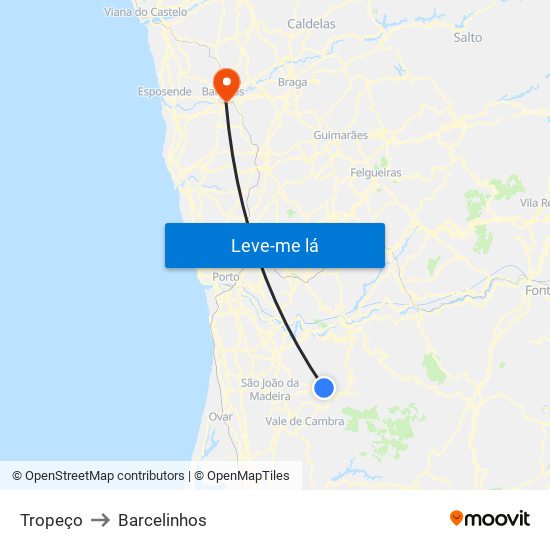 Tropeço to Barcelinhos map