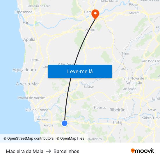 Macieira da Maia to Barcelinhos map