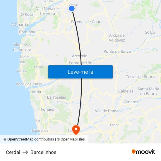 Cerdal to Barcelinhos map