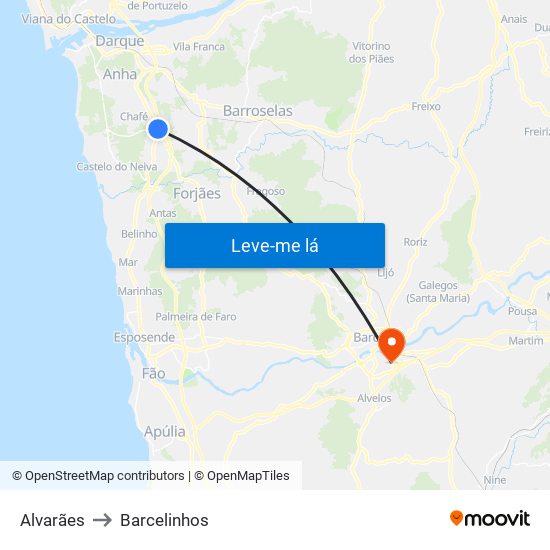 Alvarães to Barcelinhos map