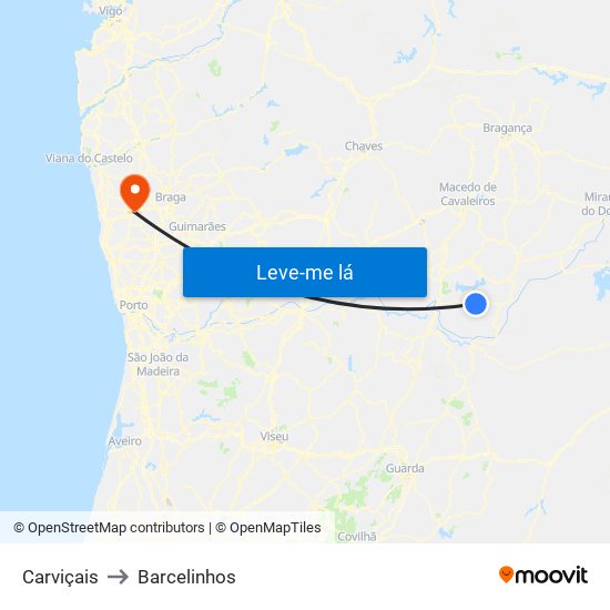Carviçais to Barcelinhos map