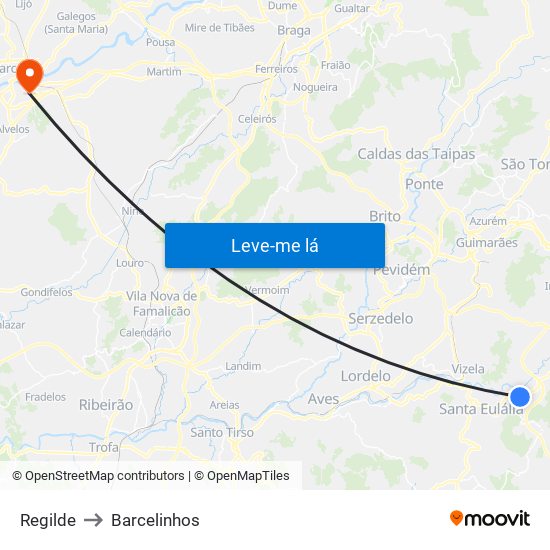 Regilde to Barcelinhos map