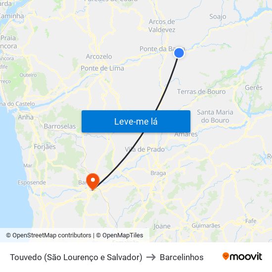 Touvedo (São Lourenço e Salvador) to Barcelinhos map