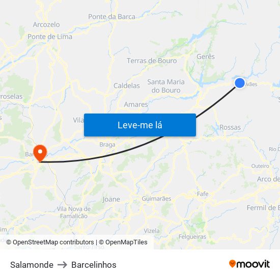 Salamonde to Barcelinhos map