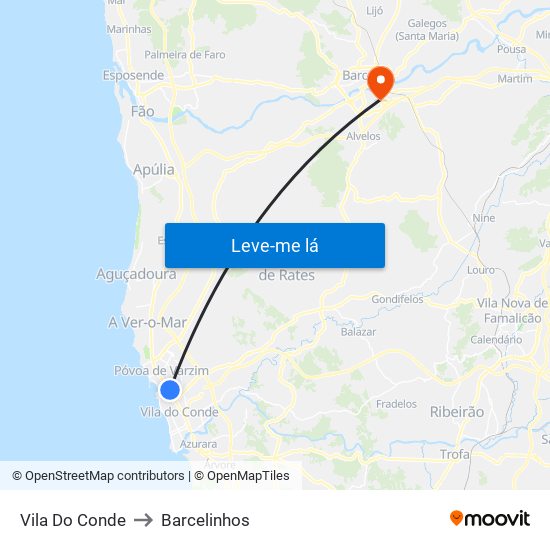 Vila Do Conde to Barcelinhos map