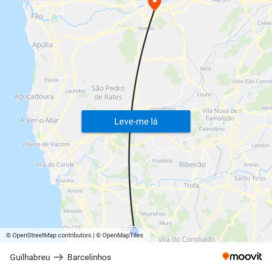 Guilhabreu to Barcelinhos map