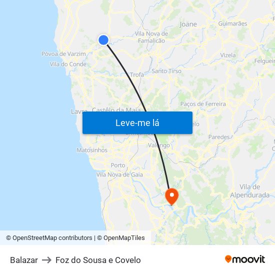 Balazar to Foz do Sousa e Covelo map