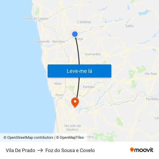 Vila De Prado to Foz do Sousa e Covelo map