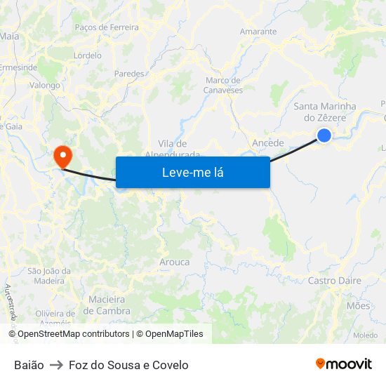 Baião to Foz do Sousa e Covelo map