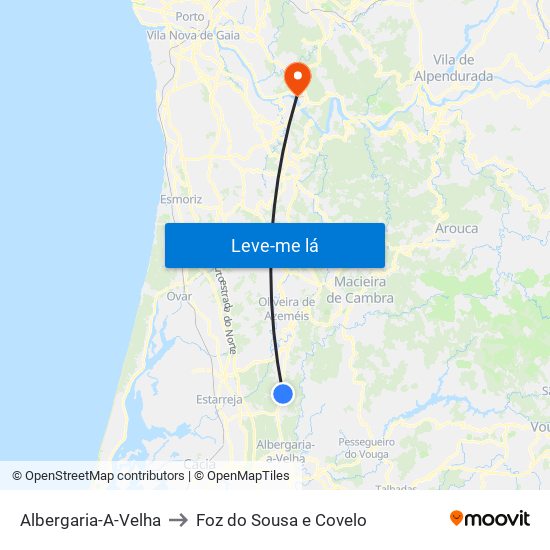 Albergaria-A-Velha to Foz do Sousa e Covelo map