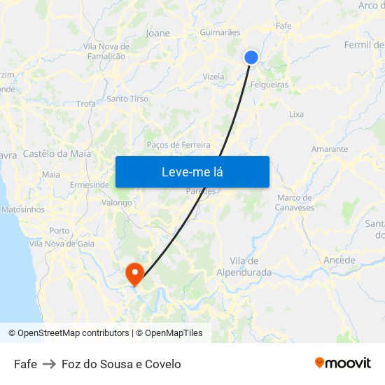 Fafe to Foz do Sousa e Covelo map