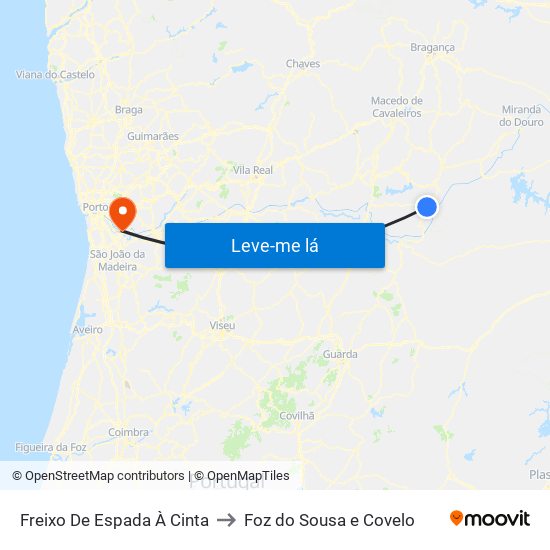 Freixo De Espada À Cinta to Foz do Sousa e Covelo map