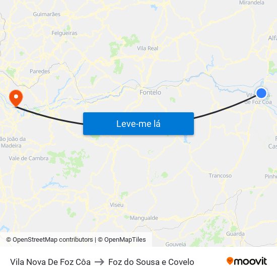 Vila Nova De Foz Côa to Foz do Sousa e Covelo map