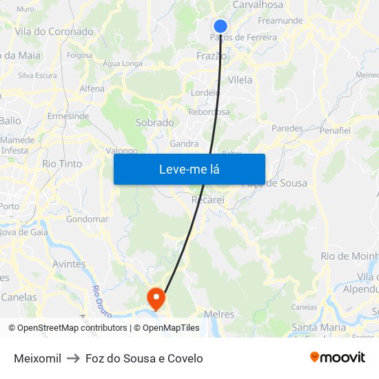 Meixomil to Foz do Sousa e Covelo map