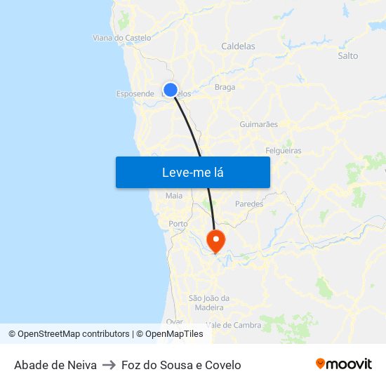 Abade de Neiva to Foz do Sousa e Covelo map