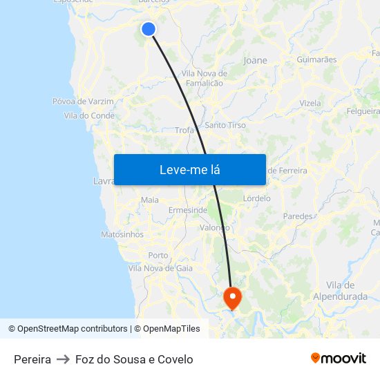 Pereira to Foz do Sousa e Covelo map