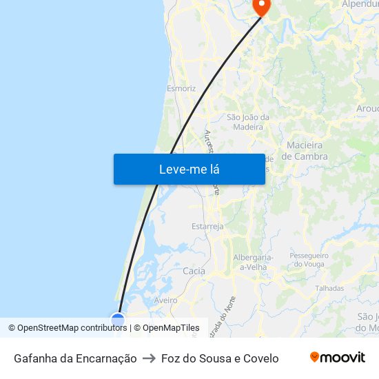 Gafanha da Encarnação to Foz do Sousa e Covelo map