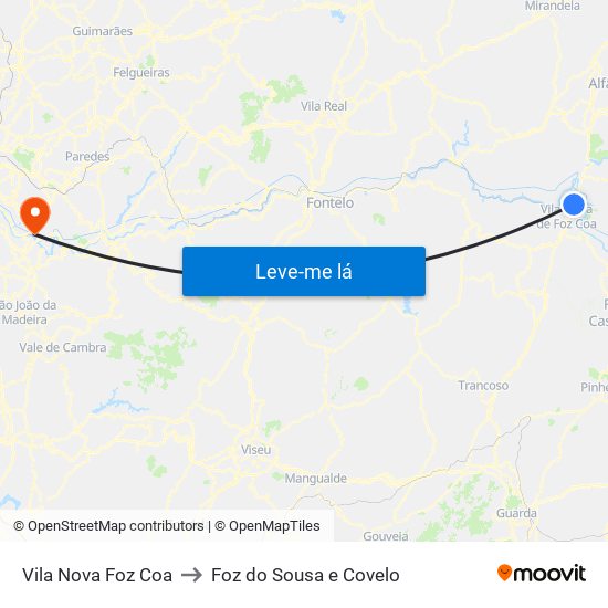 Vila Nova Foz Coa to Foz do Sousa e Covelo map