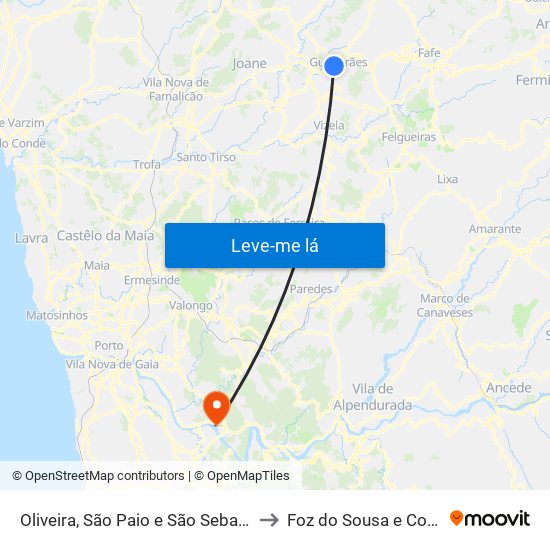 Oliveira, São Paio e São Sebastião to Foz do Sousa e Covelo map
