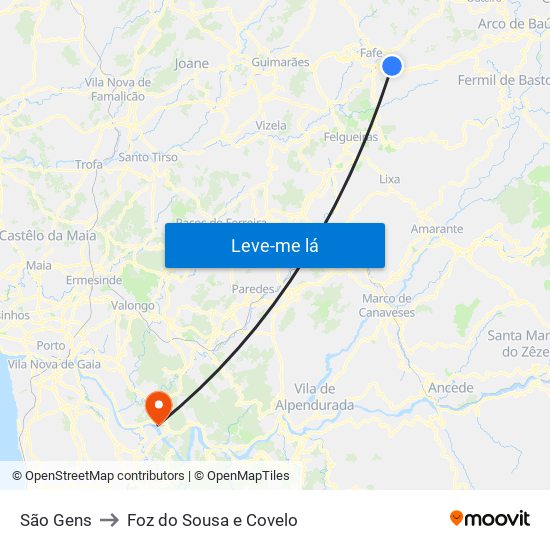 São Gens to Foz do Sousa e Covelo map