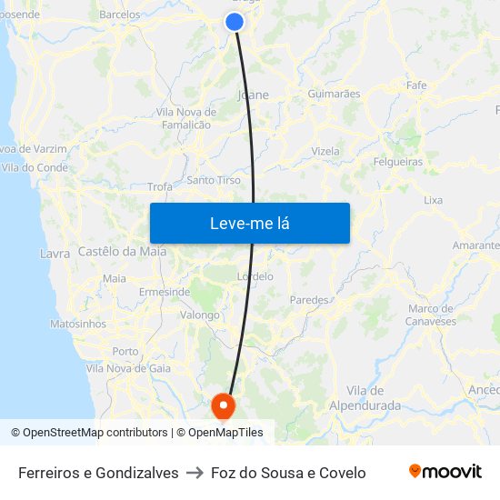 Ferreiros e Gondizalves to Foz do Sousa e Covelo map