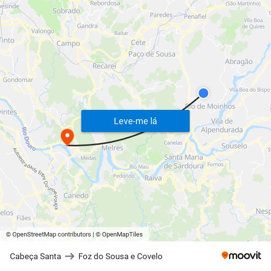 Cabeça Santa to Foz do Sousa e Covelo map