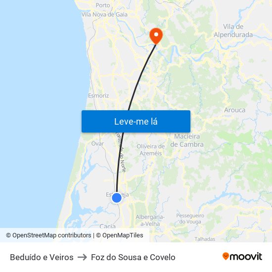 Beduído e Veiros to Foz do Sousa e Covelo map