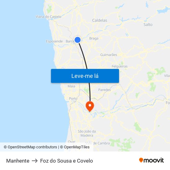 Manhente to Foz do Sousa e Covelo map