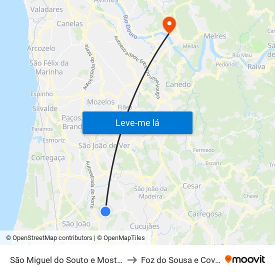 São Miguel do Souto e Mosteirô to Foz do Sousa e Covelo map