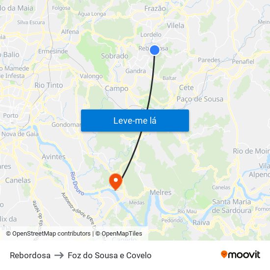 Rebordosa to Foz do Sousa e Covelo map