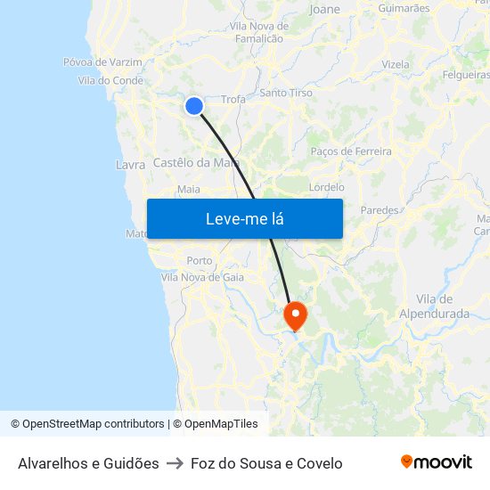 Alvarelhos e Guidões to Foz do Sousa e Covelo map