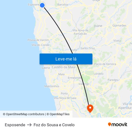 Esposende to Foz do Sousa e Covelo map