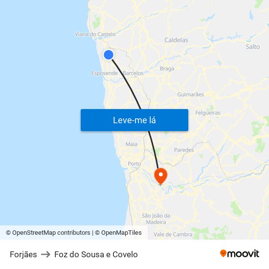 Forjães to Foz do Sousa e Covelo map