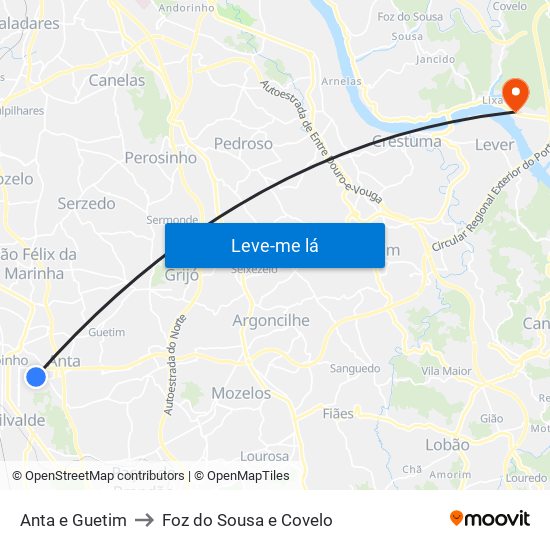 Anta e Guetim to Foz do Sousa e Covelo map