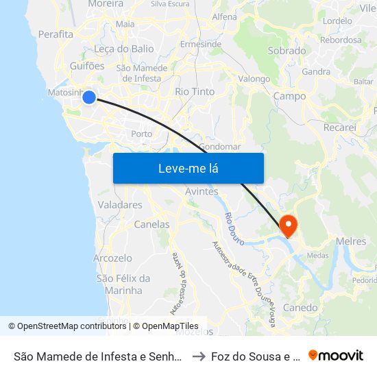 São Mamede de Infesta e Senhora da Hora to Foz do Sousa e Covelo map