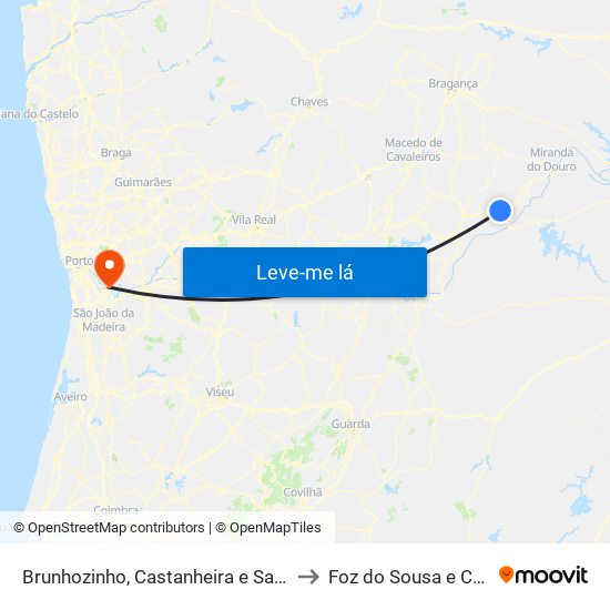 Brunhozinho, Castanheira e Sanhoane to Foz do Sousa e Covelo map