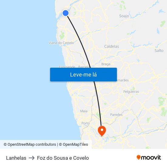 Lanhelas to Foz do Sousa e Covelo map