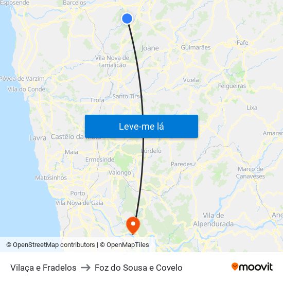 Vilaça e Fradelos to Foz do Sousa e Covelo map